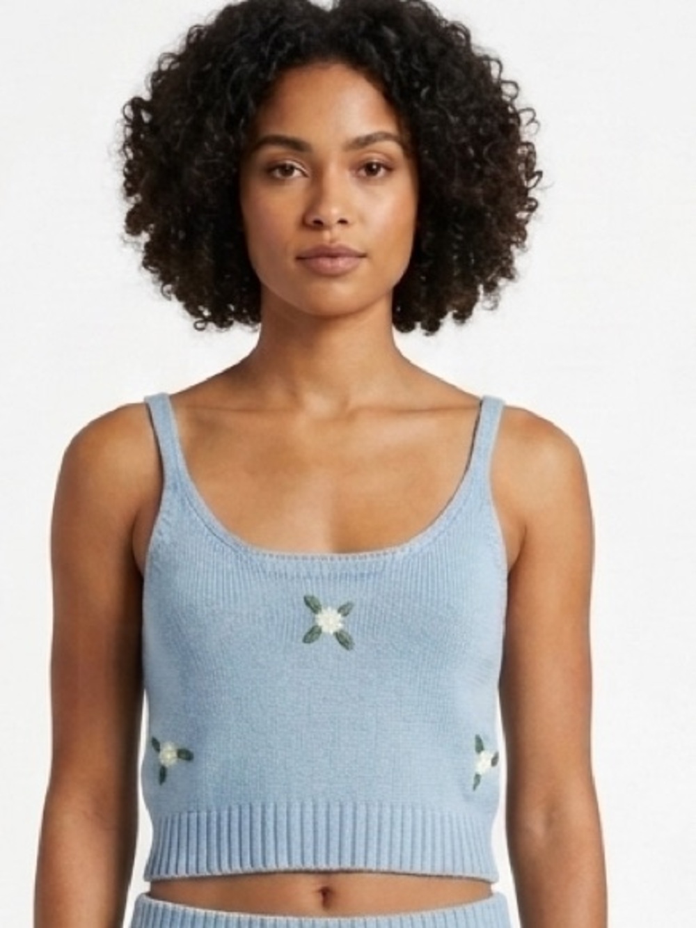 Sugar Thrillz Blue Knit Embroidered Flower Cami Tank Top Women Small Y2K
